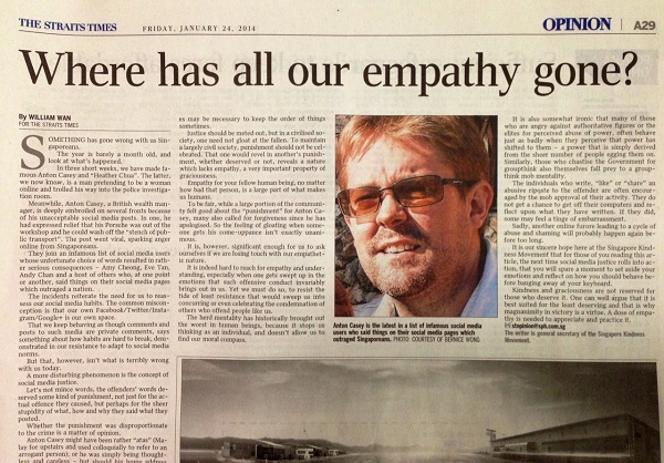 William Wan's article in the Straits Times