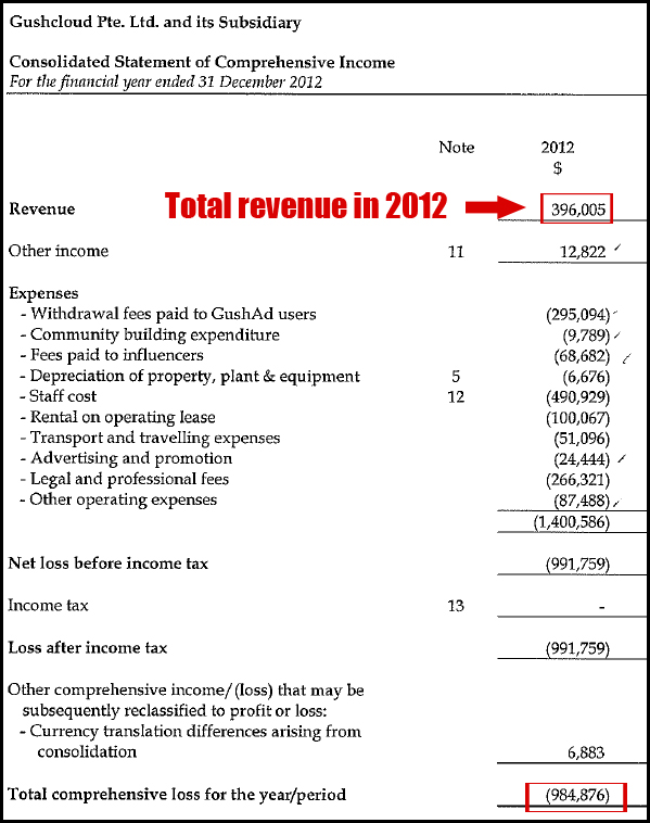 Gushcloud's Financial Report for 2012