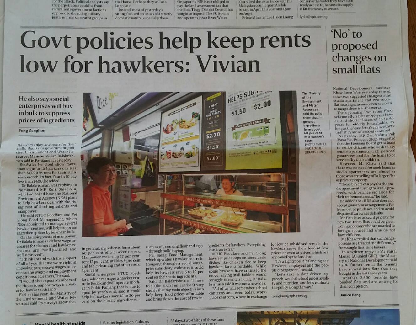 newspaper on hawker rent