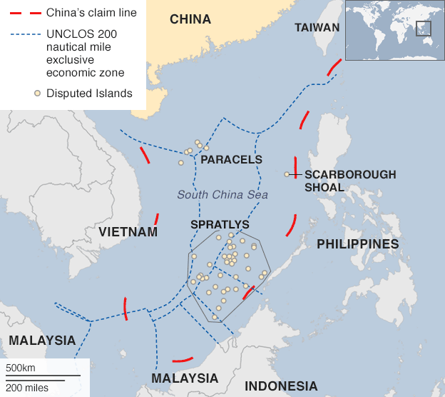China claims its "nine-dashline' territorial (Source : UNCLOS, CIA)