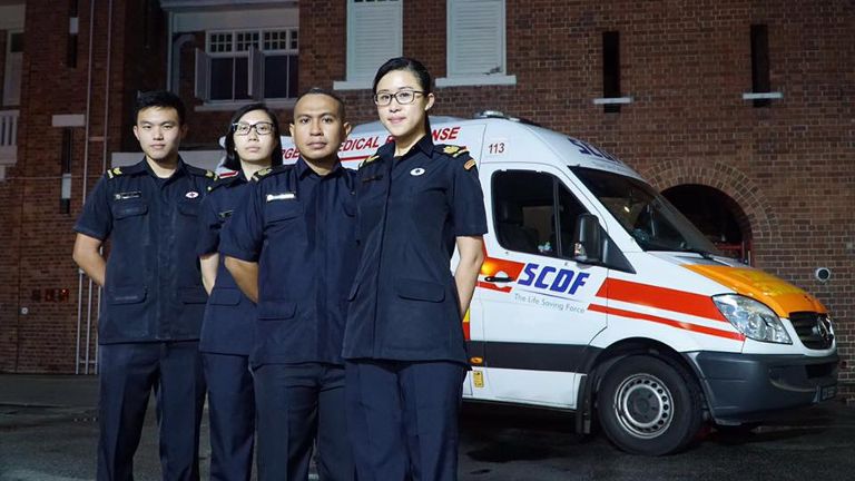 SSG Janice Lee, SSG Mohd Imran, PMT Sheena Chiang and CPL (NSF) Ian Lok. (Photo from SCDF)