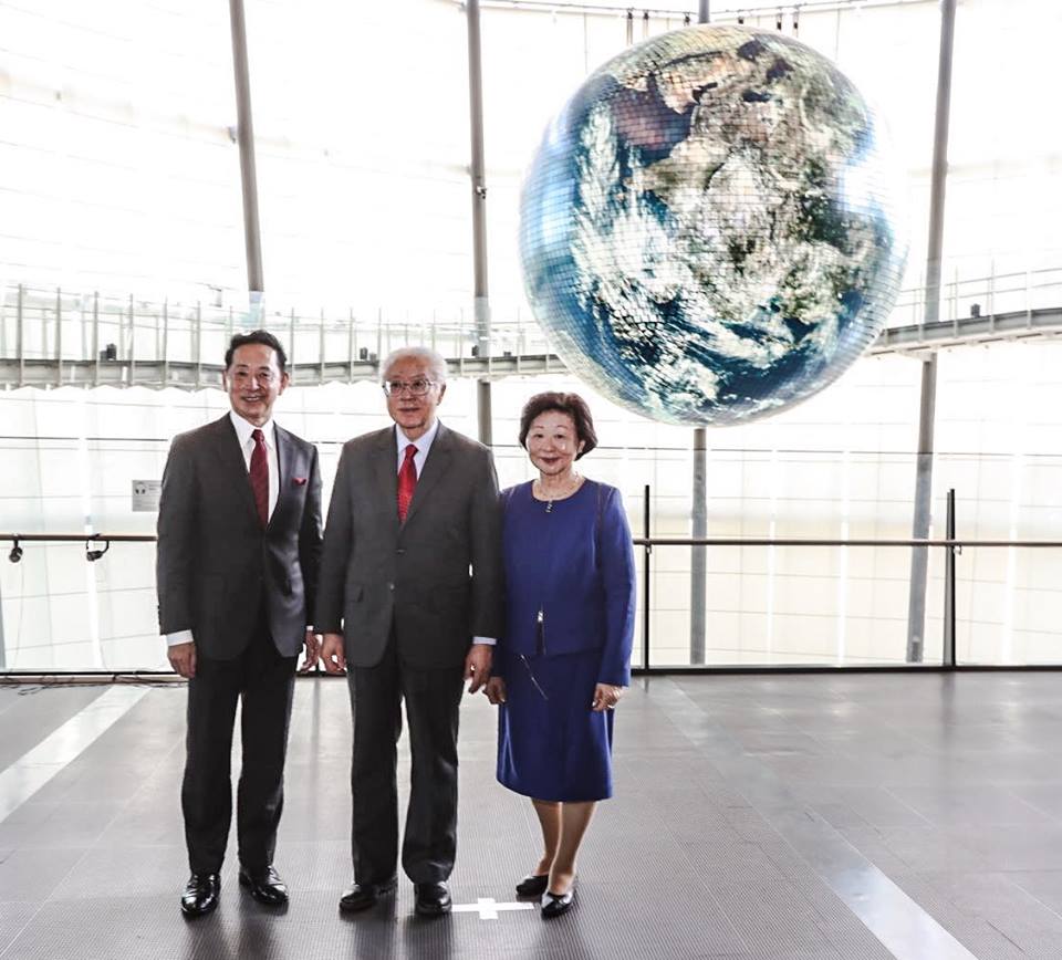 Geo-Cosmos globe, whose 10,362 LED panels display near real-time events of global weather patterns and other geographical data (Source : President Tony Facebook page).