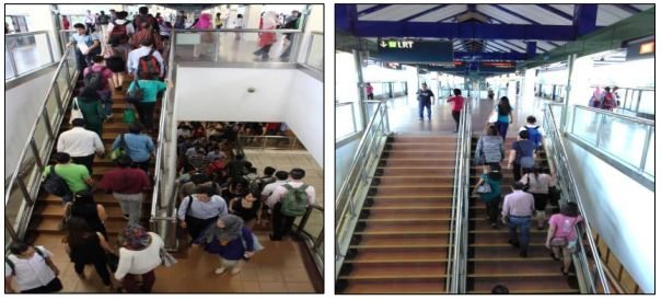 Before: Staircase to MRT platform. After: Staircase to MRT platform.