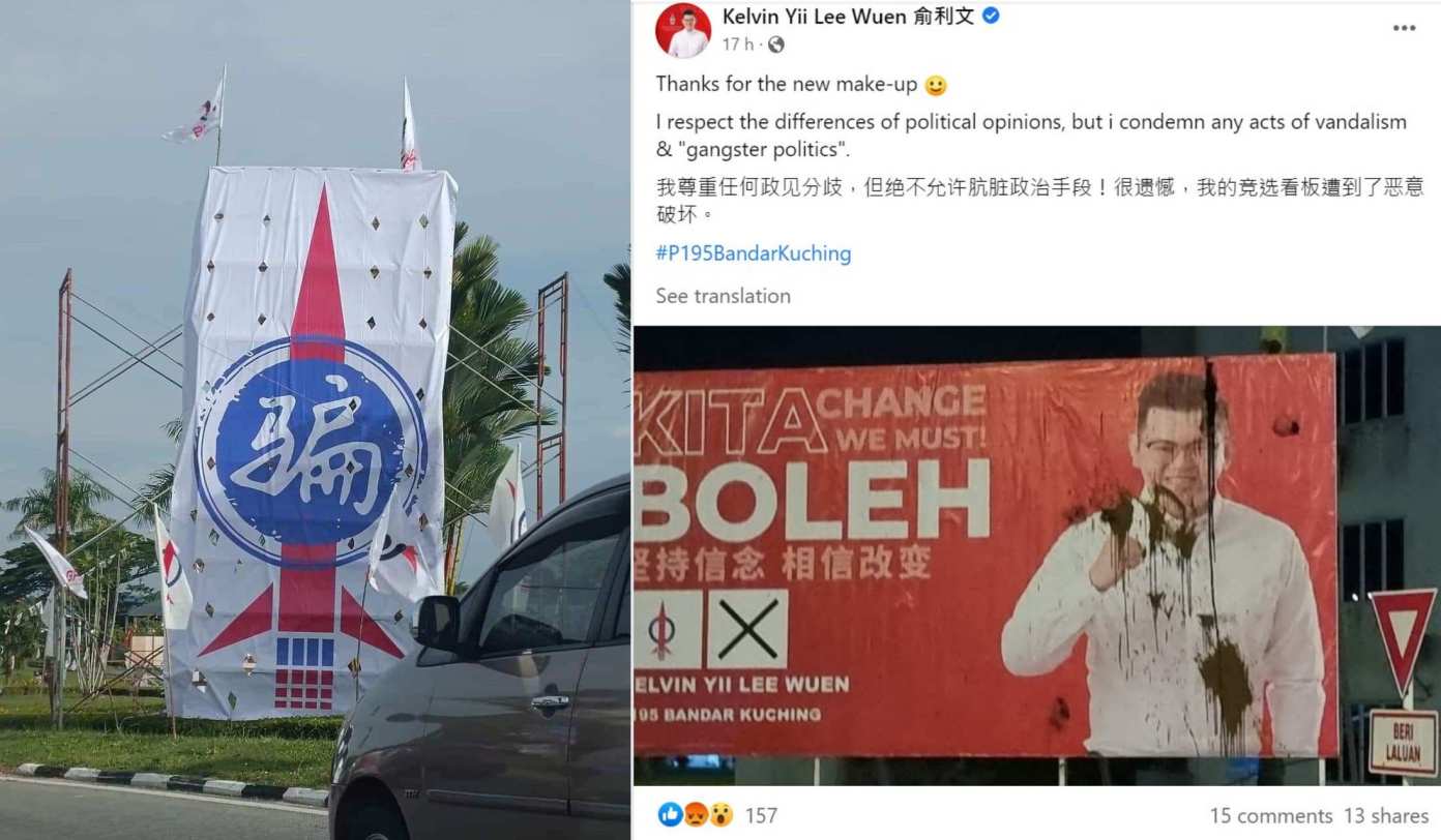 Malaysia GE15: Democratic Action Party’s campaign face acts of vandalism & “gangster politics” in Sarawak