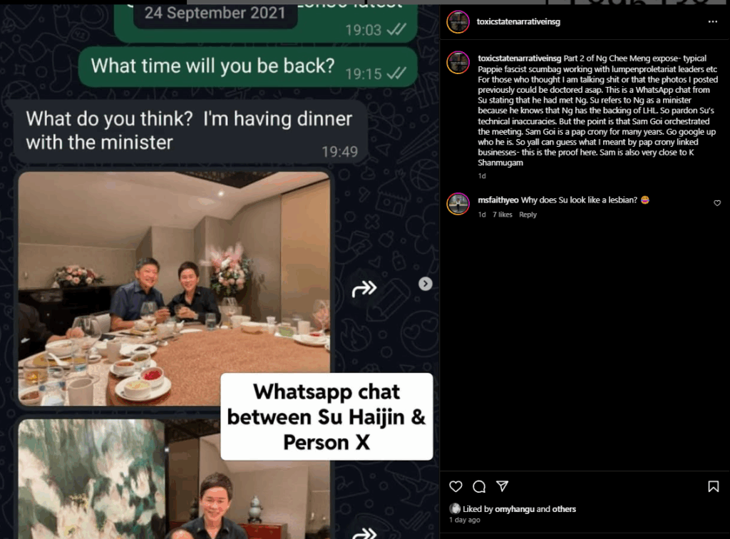 Screenshot of WhatsApp message shared by former Reform Party chairman Charles Yeo on his Instagram, showing a date stamp of 24 September 2021.