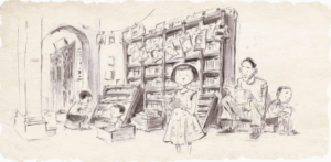 Five Foot Way Library, ink and wash on paper, from The Art of Charlie Chan Hock Chye